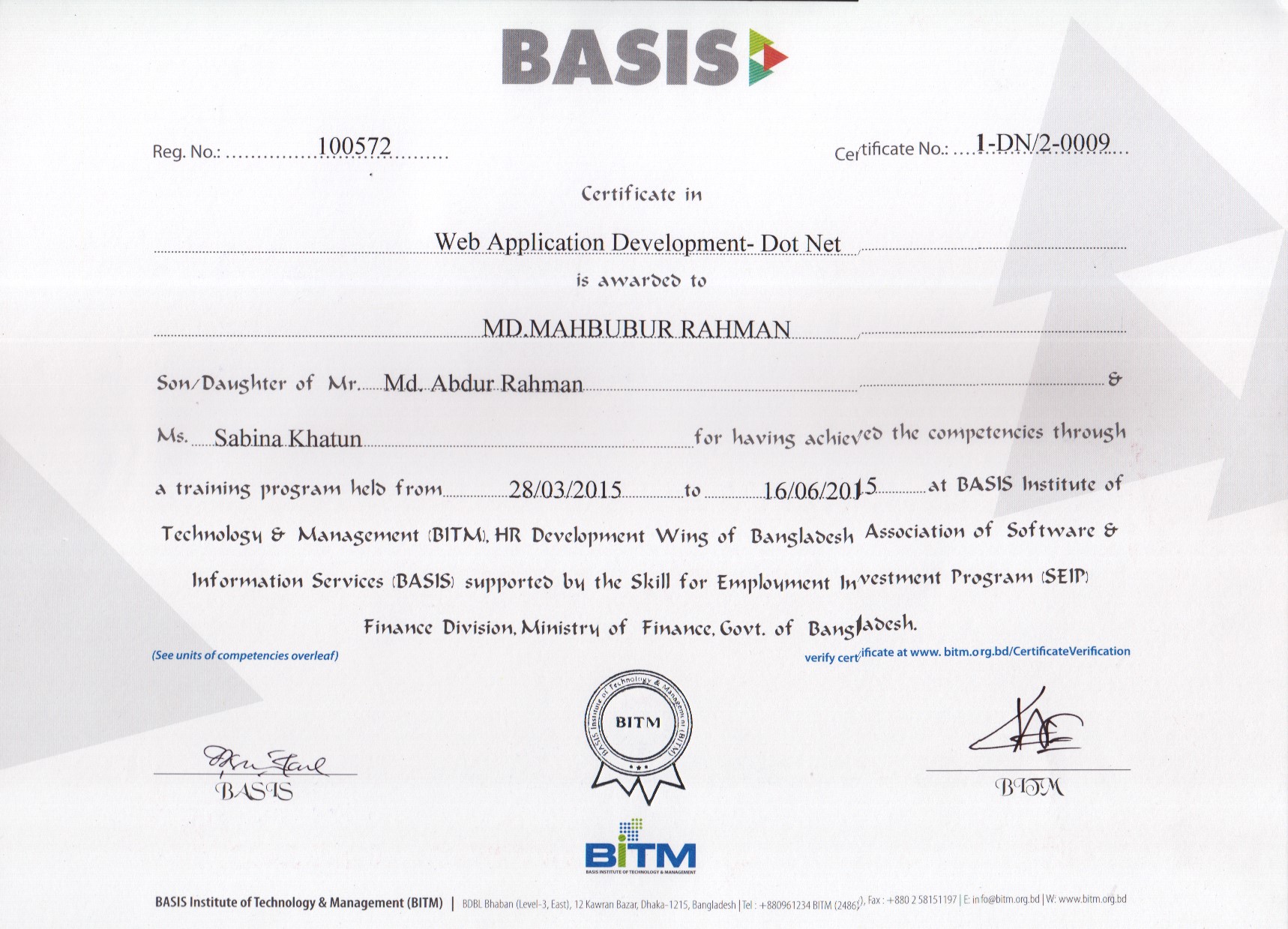 BITM Web Application Development Certificate
