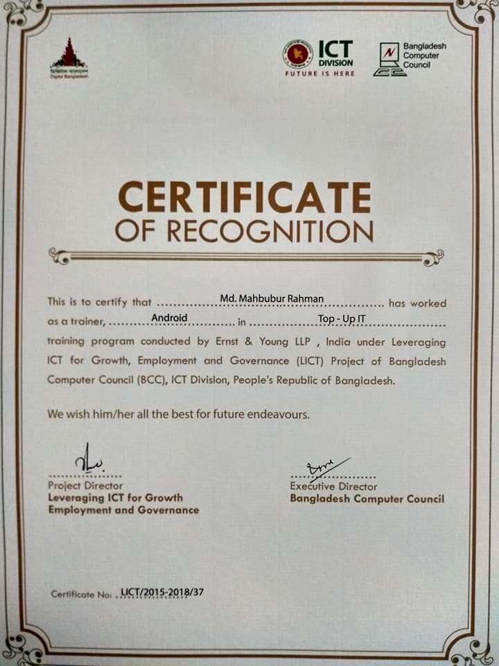 LICT Project Certificate